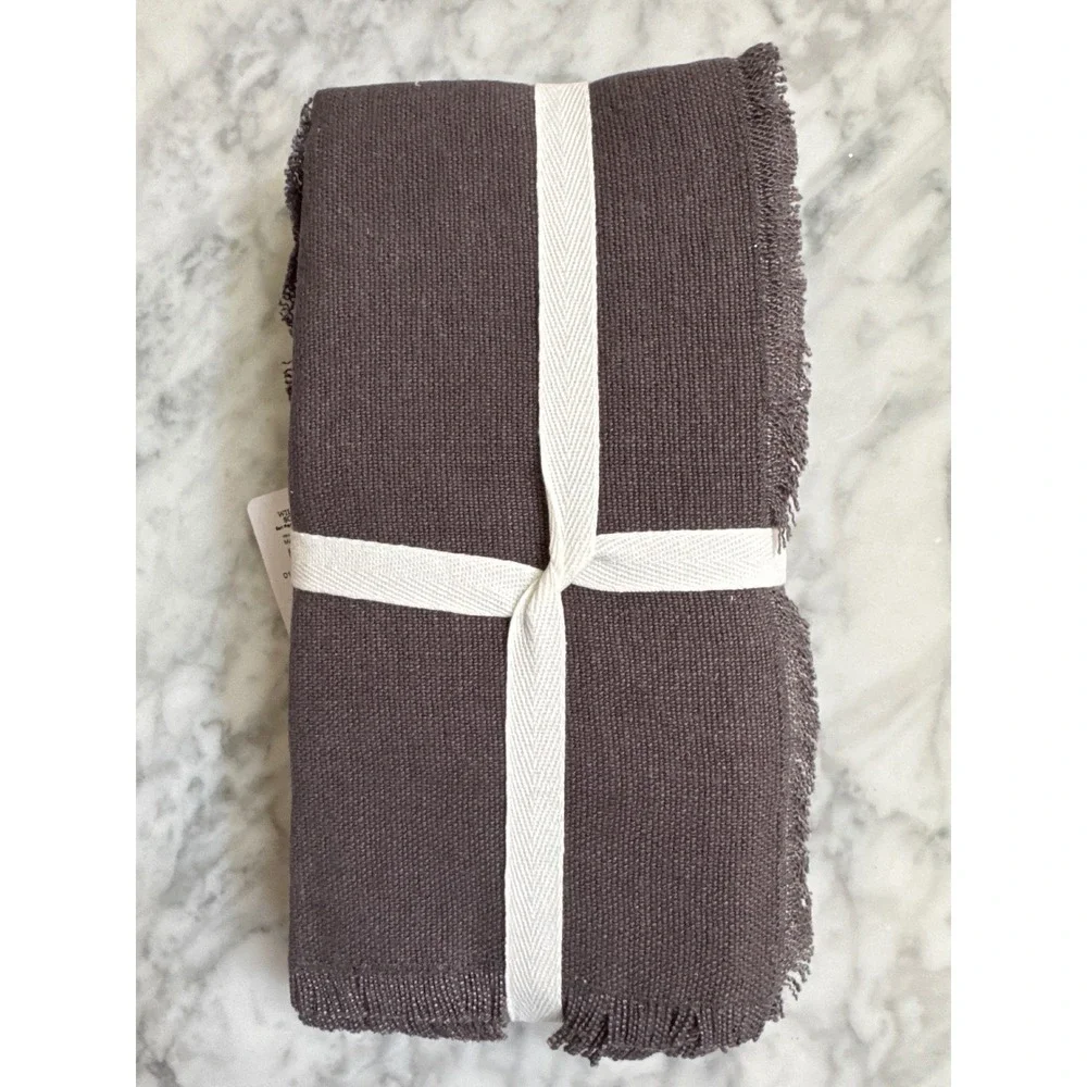 Williams Sonoma Fringe Dinner Napkins Set of 4 Charcoal Gray 100% Linen NWT